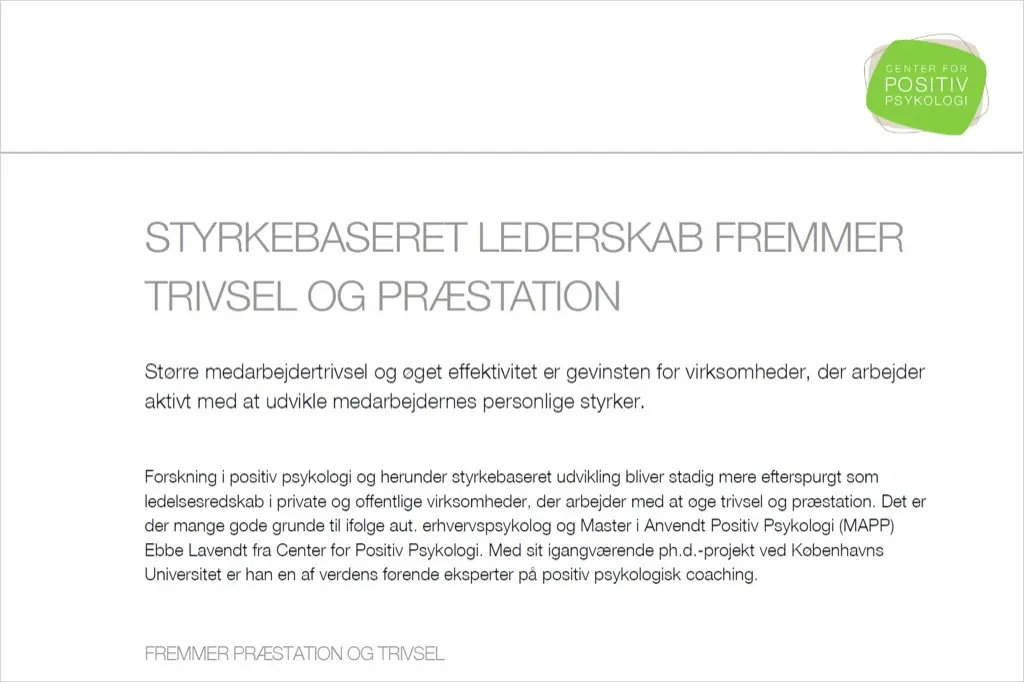 Styrkebaseret lederskab fremmer trivsel og præstation